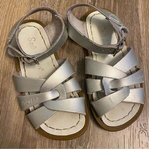 Saltwater toddler girls youth kids leather silver metallic Sandals -8